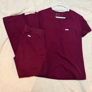 Figs Maroon Small Top and Small Tall Bottoms